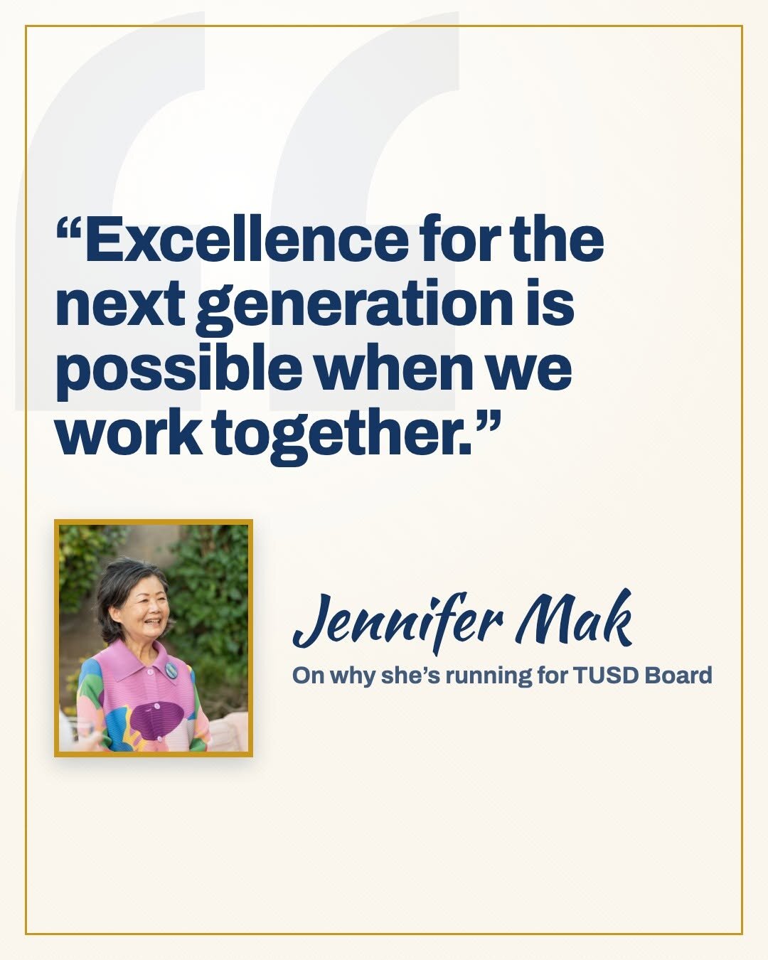 &ldquo;Excellence for the next generation is possible when we work together.&rdquo; Jennifer Mak