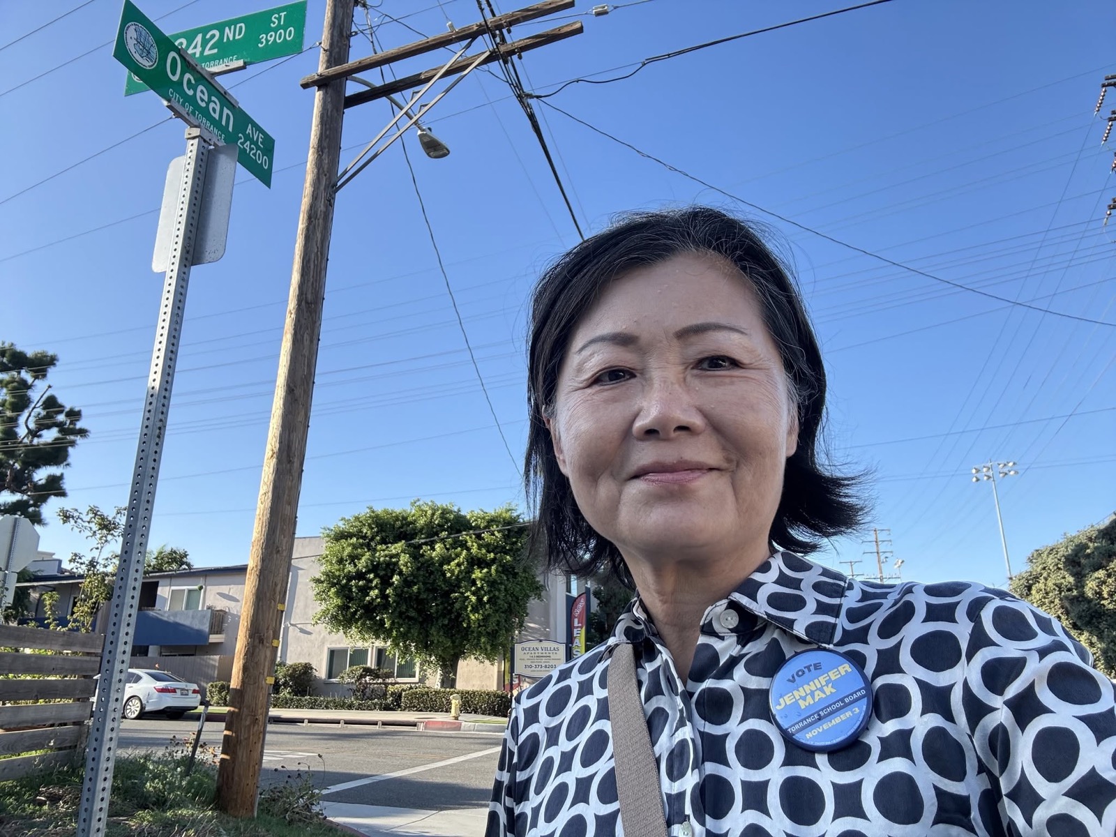 Jennifer Mak canvassing at 242nd Street and Ocean Avenue