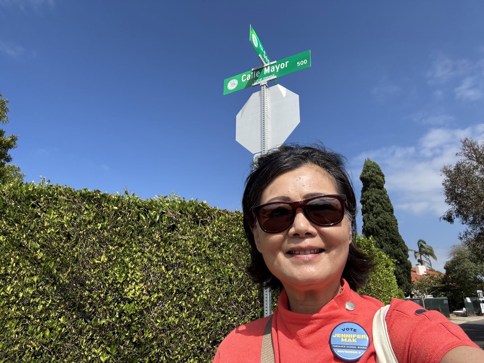 Jennifer Mak canvassing at Calle Mayor