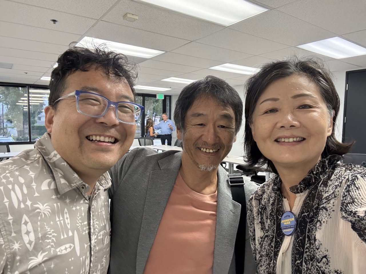 Jennifer Mak with Satoshi Furukawa of Koo Design Studio and Ed Oyama of the Torrance Kiwanis