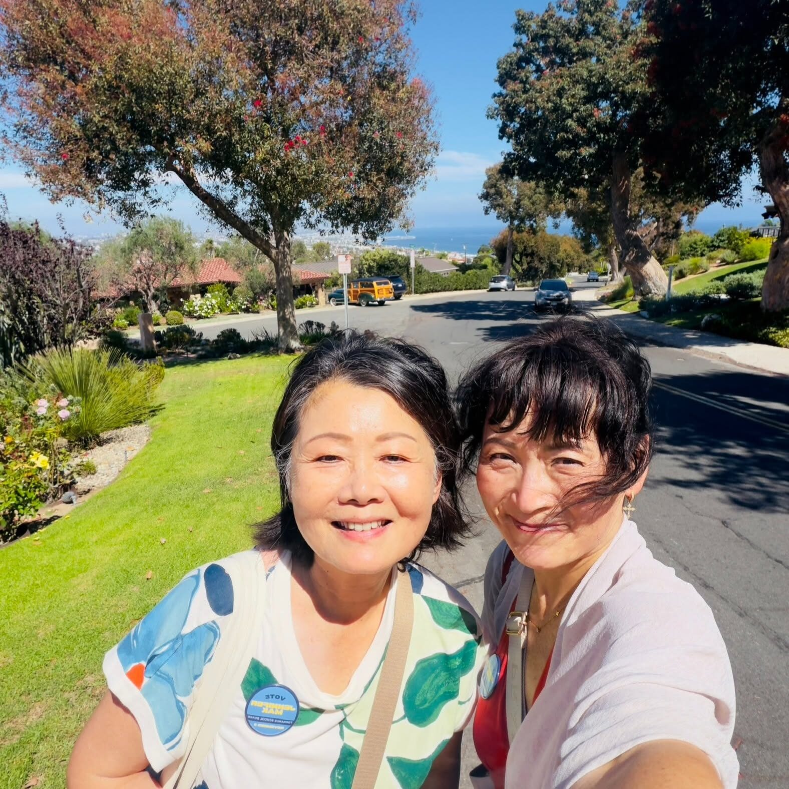 Jennifer Mak canvassing on a residential street in Area D