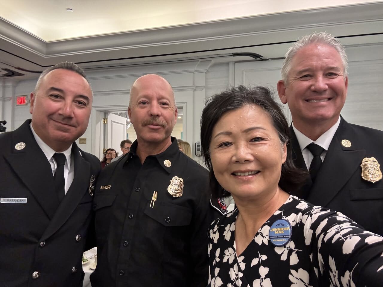 Jennifer Mak with Torrance firefighters at the State of the City Address
