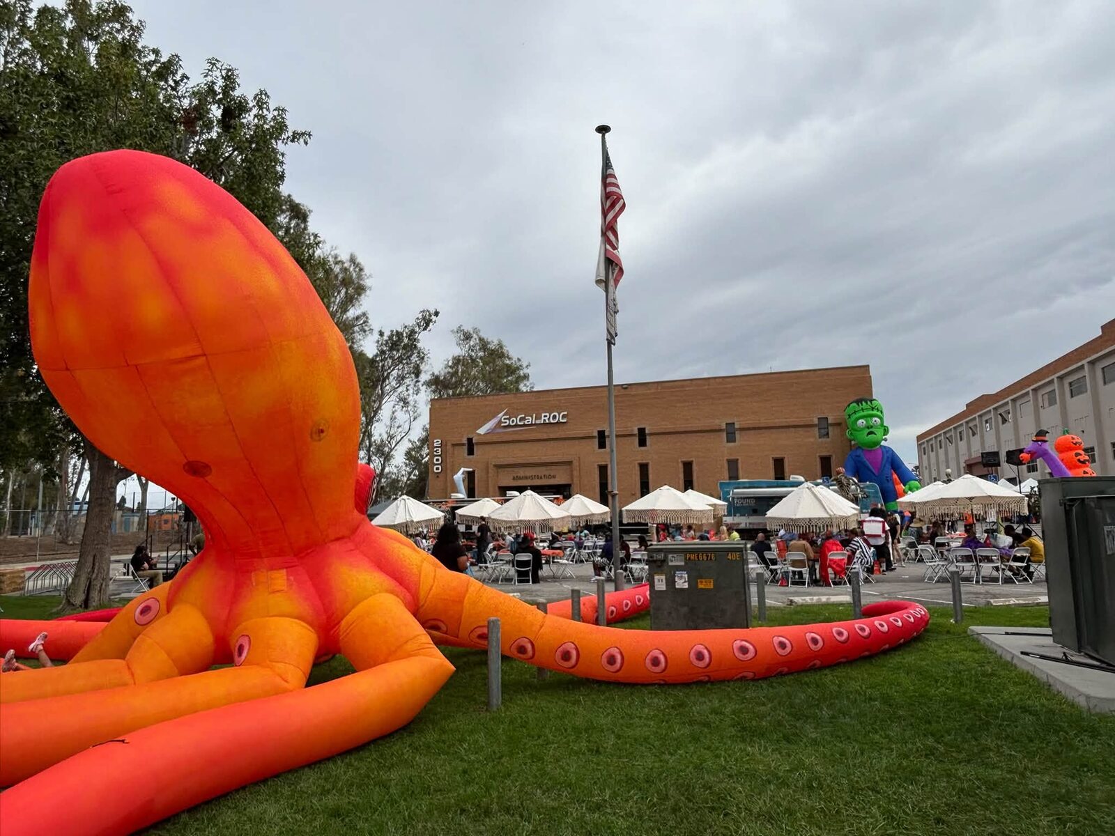 A giant inflatable octopus on the lawn at the ICAN Halloween Festival