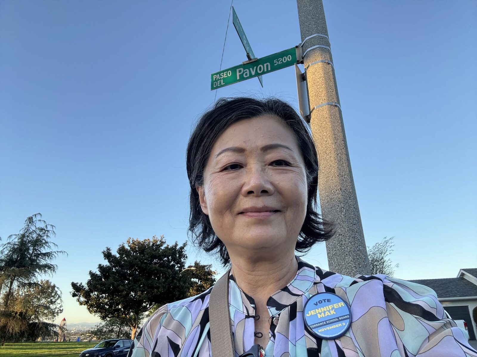 Jennifer Mak canvassing at Paseo del Pavon