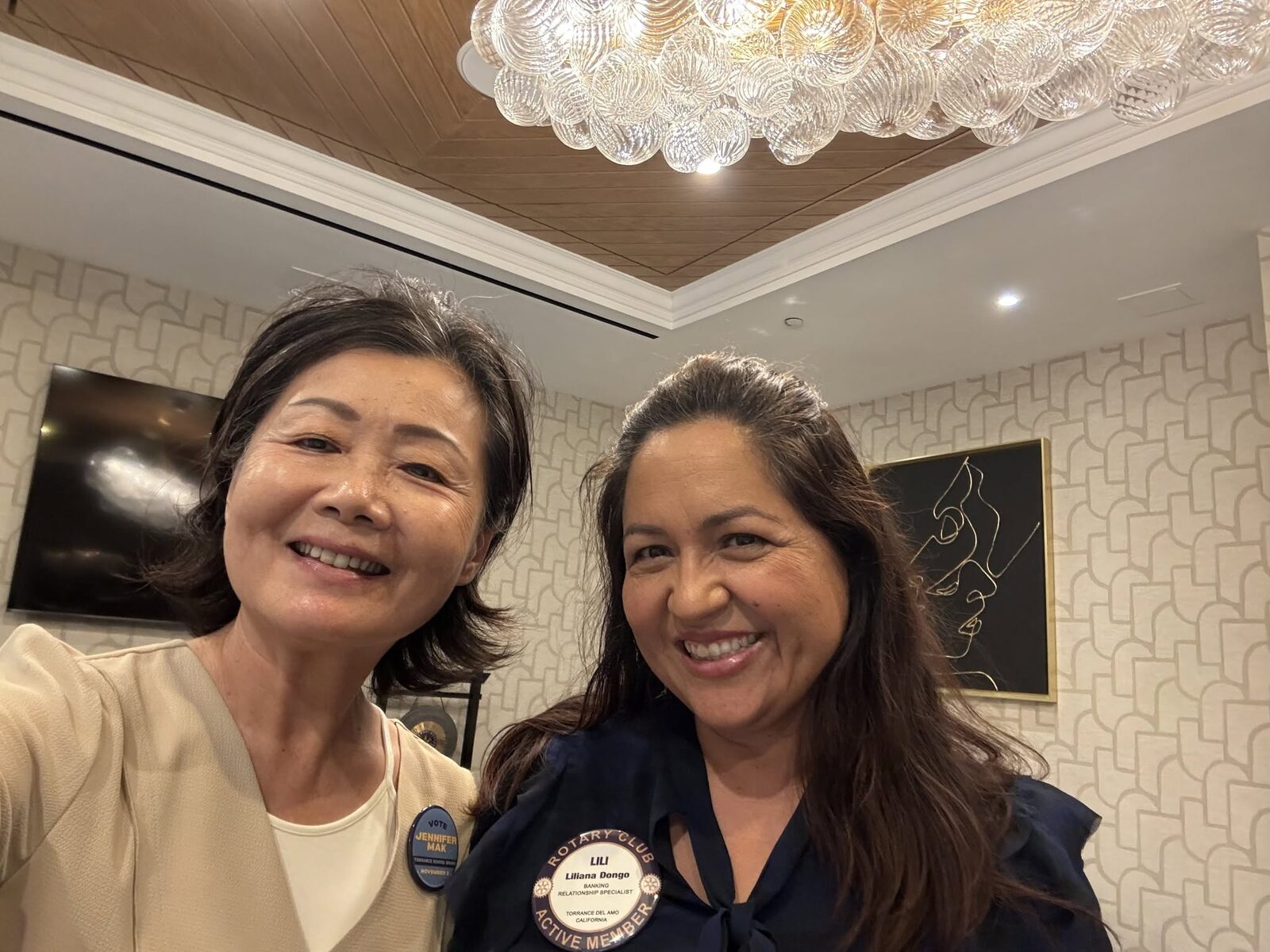 Jennifer Mak with a fellow Rotarian at the Rotary Club of Torrance luncheon